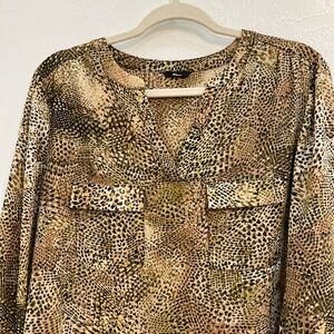 Milano women’s Sheer Animal Print Button Up Polyester Blouse Women’s Size Medium
